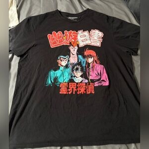 Yu Yu Hakusho Graphic Tee - Black with Red, Teal & Pink Print